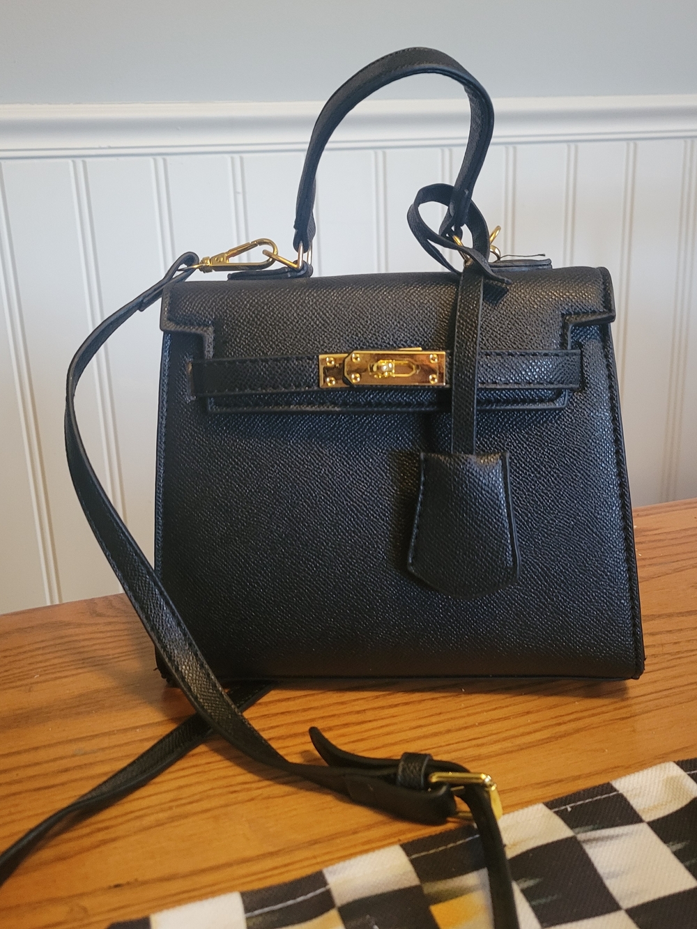 Faux Mini Kelly Crossbody Bag with Gold Accent